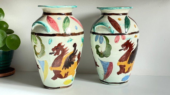 Image 1 of Vintage Italy VASES DRAGON Pattern