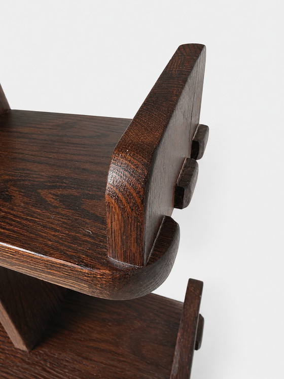 Image 1 of Vintage Brutalist oak pyramid bookcase / wall rack – Netherlands, 1970s