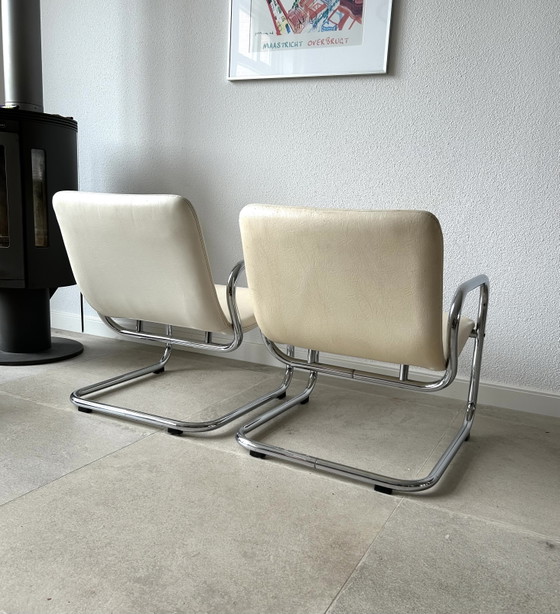 Set of Mid Century Lounge Chairs Tubular Frame Skaileder – Armchairs, Metal, Chrome (photo 3 of 7)