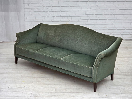 Image 1 of 1960s, 3-Seater Danish Sofa, Green Furniture Velour.