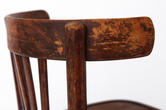 Image 1 of Vintage Wooden Desk Chair 1930s–1950s, Belgian Beech Wood Chair, Mid Century Dining Chair, Dark Stained Wood Chair