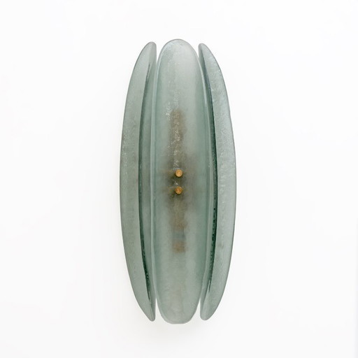 Pair of Fontana Arte Style Mid-century Modern Aqua Green Murano Glass Sconces