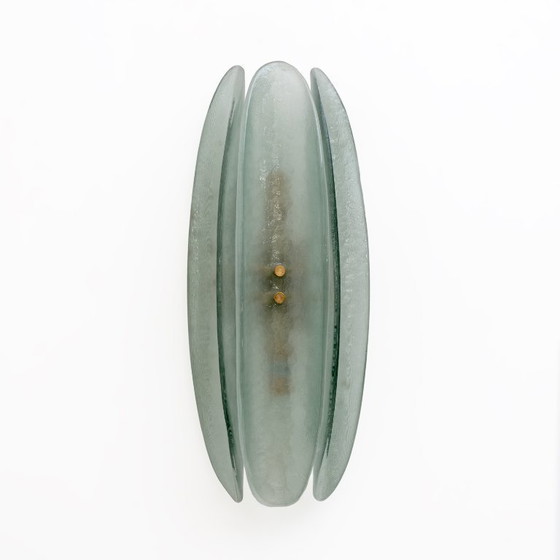 Image 1 of Pareja de apliques de cristal de Murano verde aguamarina de estilo Fontana Arte moderno de mediados de siglo