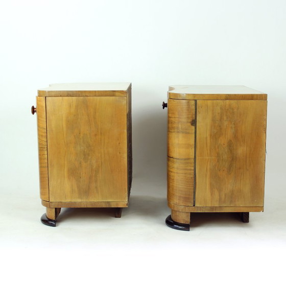 Art Deco Bedside Tables by Jindřich Halabala for UP Závody, 1930s, Nightstands, Wood, Brown (photo 11 of 17)