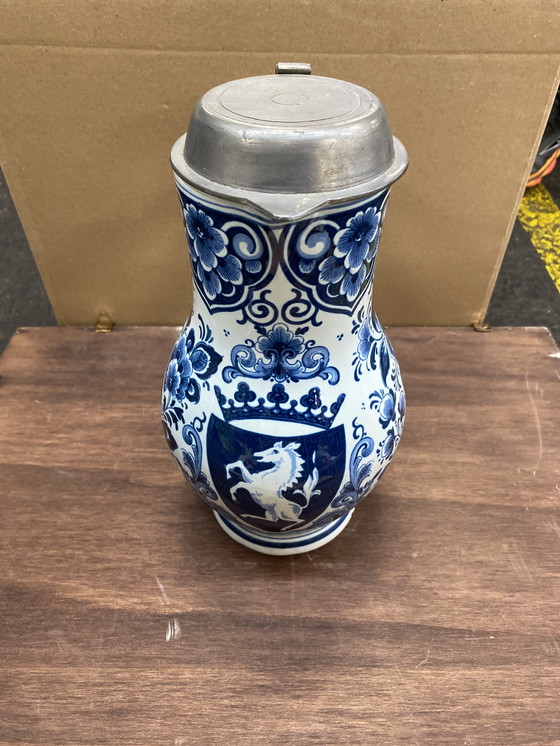 Image 1 of Stein da birra blu Delft con coperchio in peltro