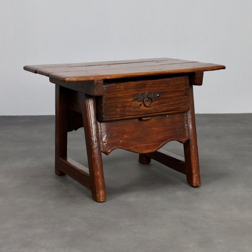 Antique Wooden Side Table with Drawer, 18th Century