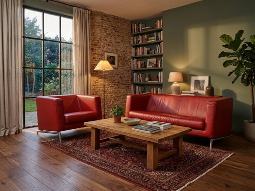 Montis Kubik canapé + fauteuil – très bon état – cuir rouge