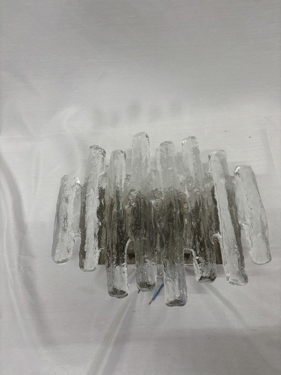 Image 1 of Vintage ice glass wall lamp Schalmei J.T Kalmar Austria 1960
