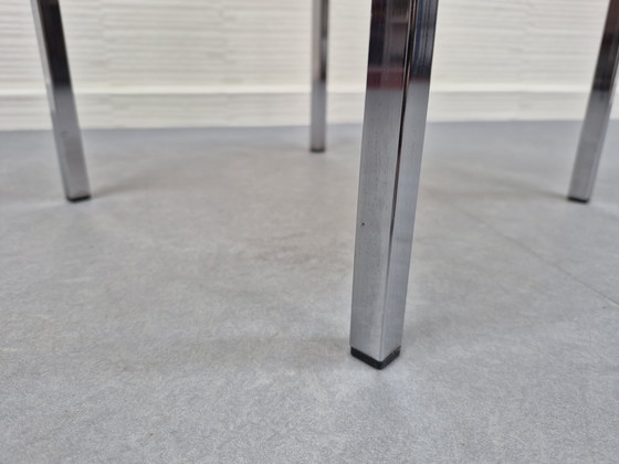 Image 1 of Chroom buisframe bijzettafel. Vintage salontafel, rookglas.