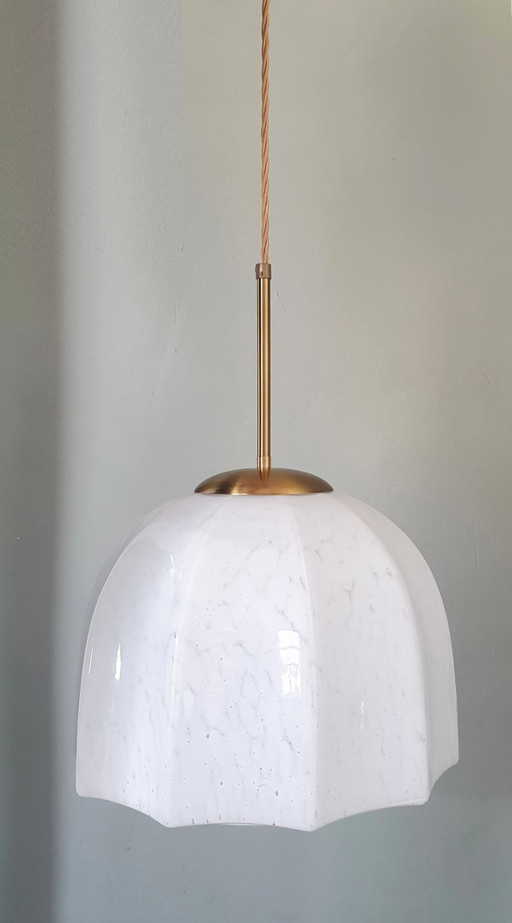Vintage Grote hanglamp van gewolkt glas - Murano stijl