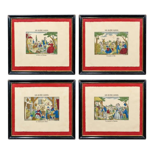 1920er Set von 4 französischen Imagerie Pellerin „Four Seasons“ handkolorierten Drucken, Epinal