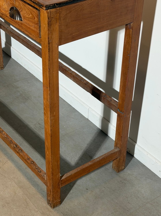 Antieke massief eiken consoletafel met vier lades – Bijzettafels (photo 7 of 8)