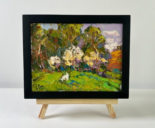 Original Oil Painting Summer Nature Landscape Thorns are blooming