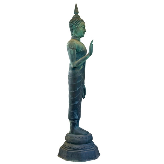 Monumental Thai Bronze Buddha – Sukhothai Style – Dated 1961 – 190 cm – Sculpture (photo 4 of 20)