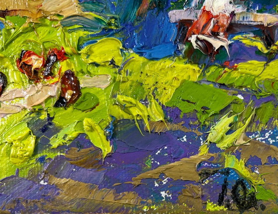 Image 1 of Original Oil Painting Summer Flowers Landscape When gardens bloom