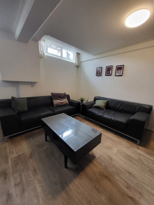 2x Black Leather Bench