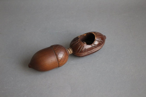 Image 1 of Antique wooden nutcracker/nut screw shaped like a giant acorn, wood carving, collector's item