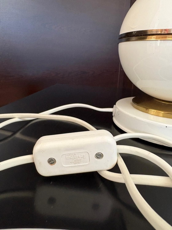 Space Age White & Brass Table Lamp, 1970s, Napako style, Metal (photo 6 of 10)