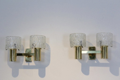 Paar Messing Wandleuchten von Carl Fagerlund für Orrefors lighting