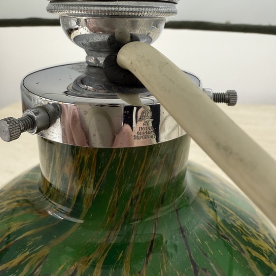 Image 1 of WMF Ikora by Karl Wiedmann Green Glass Table Lamp, 1930’s