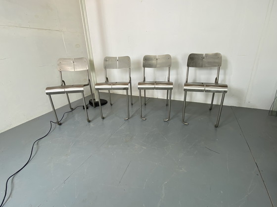 Image 1 of  Sillas de comedor arquitectónicas postmodernas de acero inoxidable, años 80, juego de 4