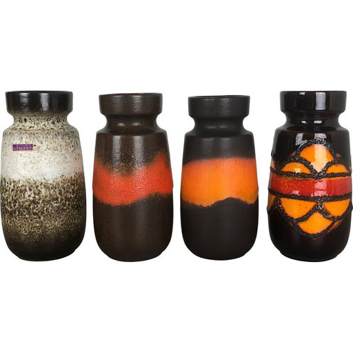 Ensemble de 4 vases vintage en céramique de lave grasse de Scheurich, Allemagne 1970