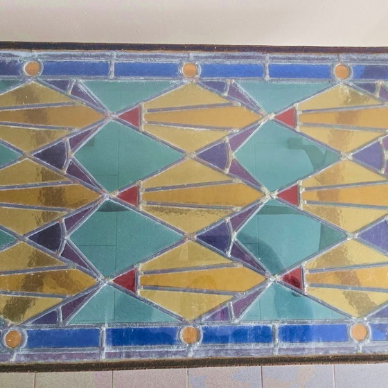 Image 1 of Vintage 1960s Brutalist Coffee Table in Metal, Glass & Stained Glass