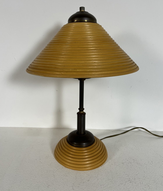 Image 1 of 2 lampade vintage in rame e rattan, Italia