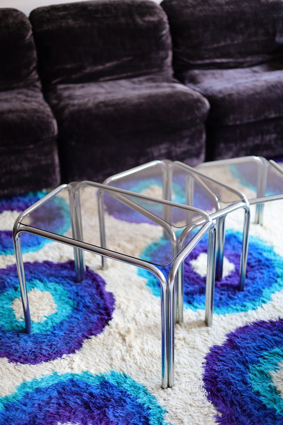 Set of Three Vintage Nesting Side tables Chrome/Smoked Glass (photo 6 of 6)
