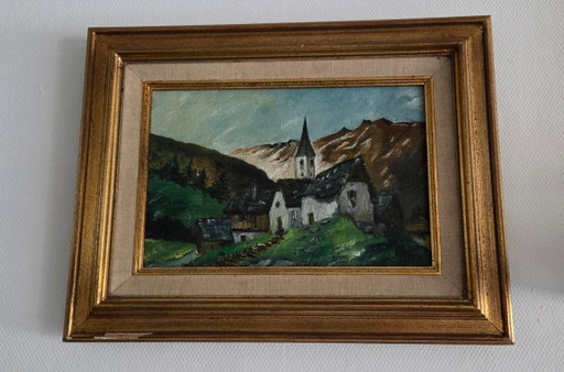 Ölgemälde Kirchenlandschaft