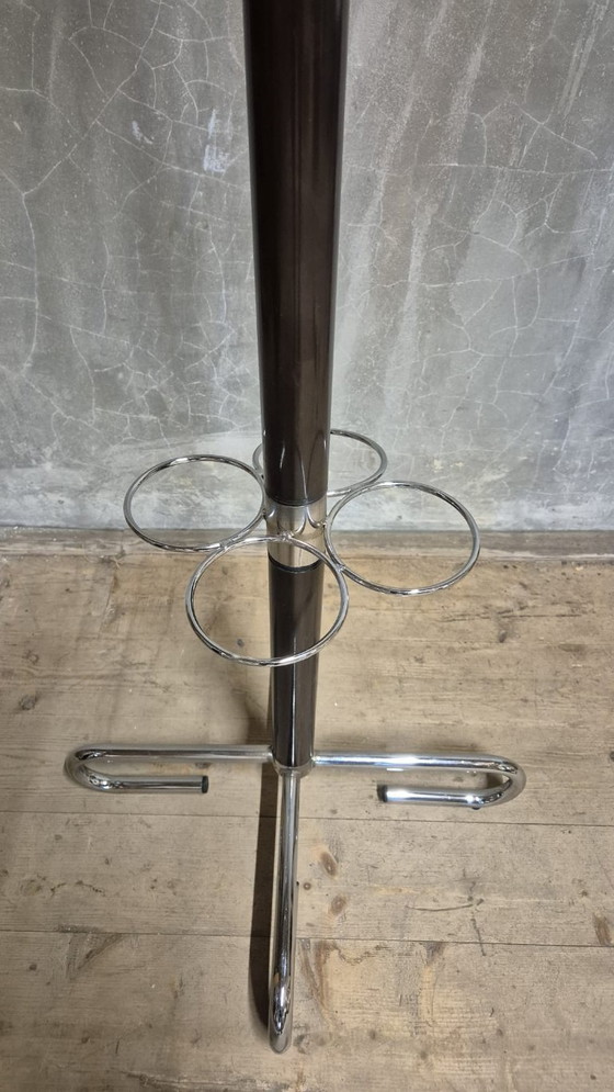 Vintage Coat Rack with Umbrella Stand, Chrome-Plated Metal and Wood, Mid-20th Century, 42 x 175 cm (photo 6 of 8)