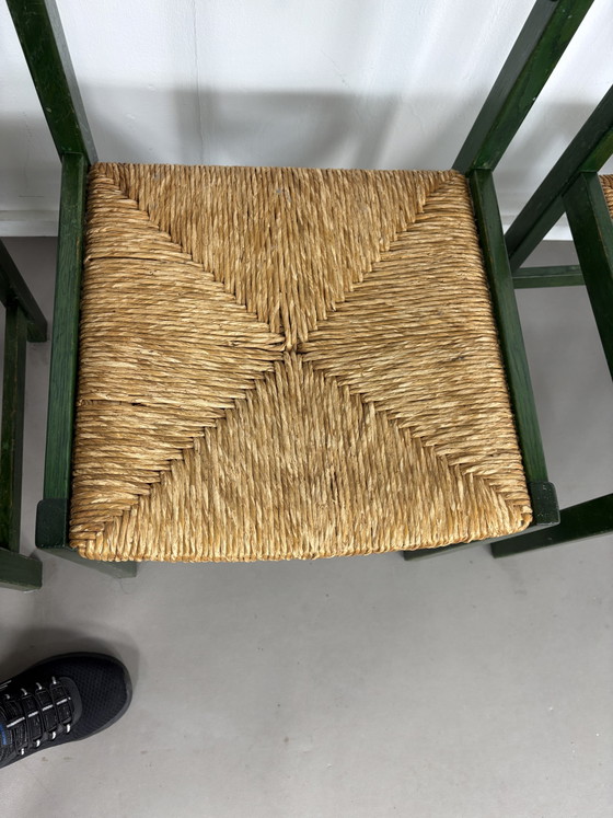 4 Esszimmerstühle aus Buche, grün lackiert, mit Binsensitz – Wood, Wicker, Vintage (photo 4 of 9)