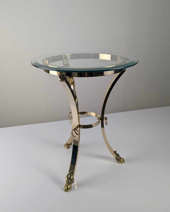 Neoklassieke bijzettafel van messing en facetgeslepen glas met ramkoppen, jaren 70 – Brass (photo 8 of 12)