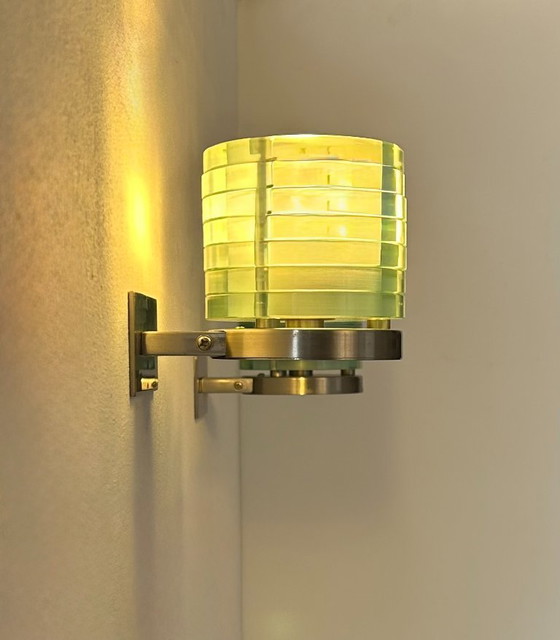 Image 1 of Coppia di lampade da parete vintage postmoderne, in vetro e metallo, Belgio, 1990