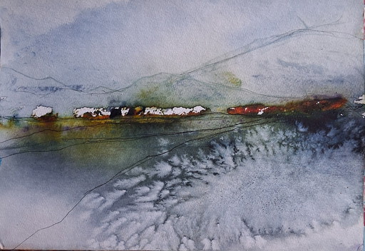 Spring in the mountains,watercolor on paper in mixed media