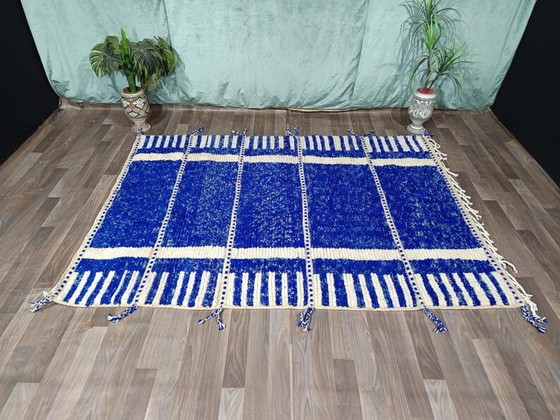 Tapis en laine nationale marocaine tissé a la main traditionnelle bleu taille 200/300 cm – Aime Té, Wool (photo 4 of 10)