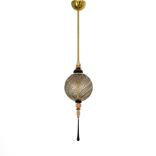 Lampada a sospensione in vetro soffiato di Murano e ottone