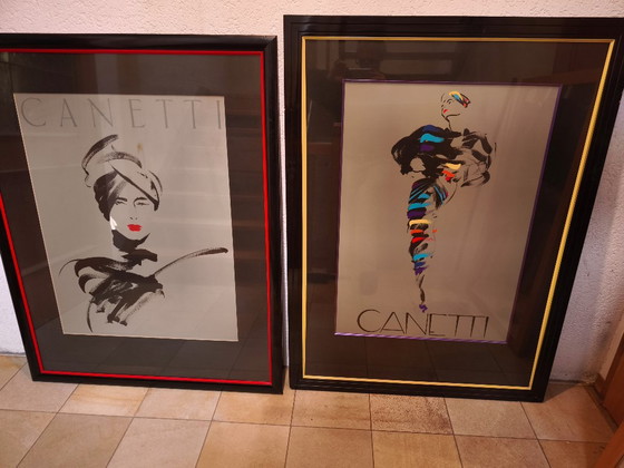 MICHEL CANETTI Set van 4 Galerielijsten 1985 - 1988 – Litho's & Zeefdrukken, Hout, Glas (photo 4 of 5)