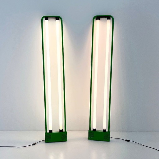 Grüne Doppel-Neonlampe von Gian N. Gigante für Zerbetto, 1980er Jahre