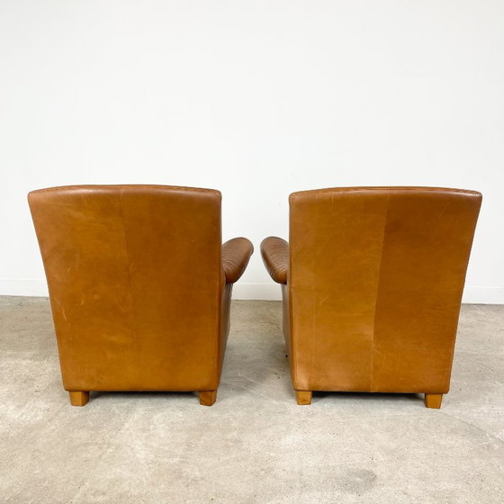 Fauteuils en cuir, marron, Bois, Vintage (photo 3 sur 13)