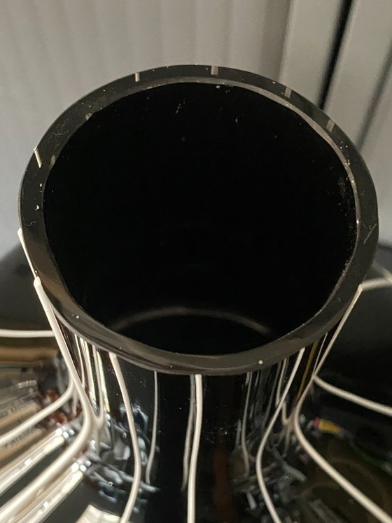 Vintage 1950s Black Glass Vase with White Trim (photo 9 of 16)