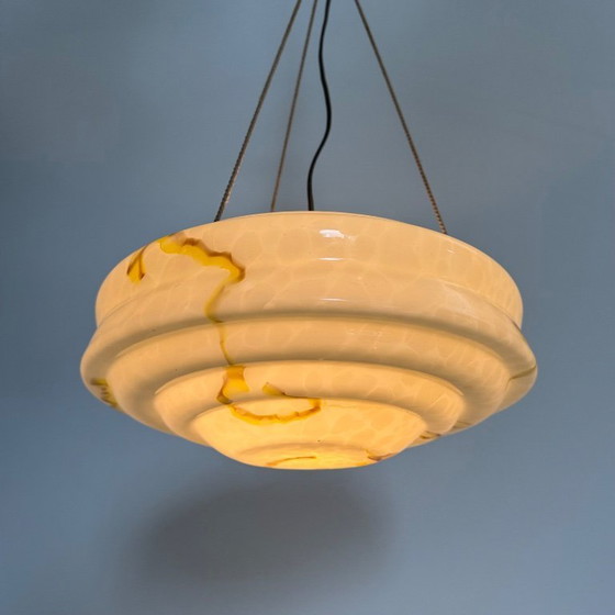 Image 1 of art deco hanglamp marmer glas , 1950s