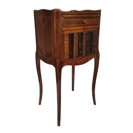 Mesa auxiliar trampantojo libros, estilo Napoleón III, madera y taracea, f. s. XIX - Francia 