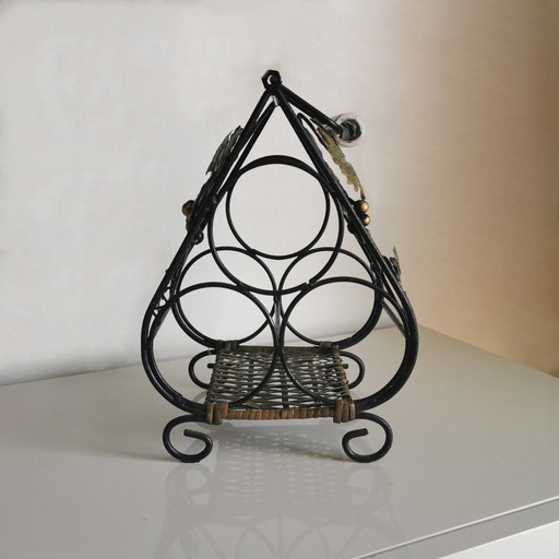 Wrought Iron Wine Rack with Vine Leaves