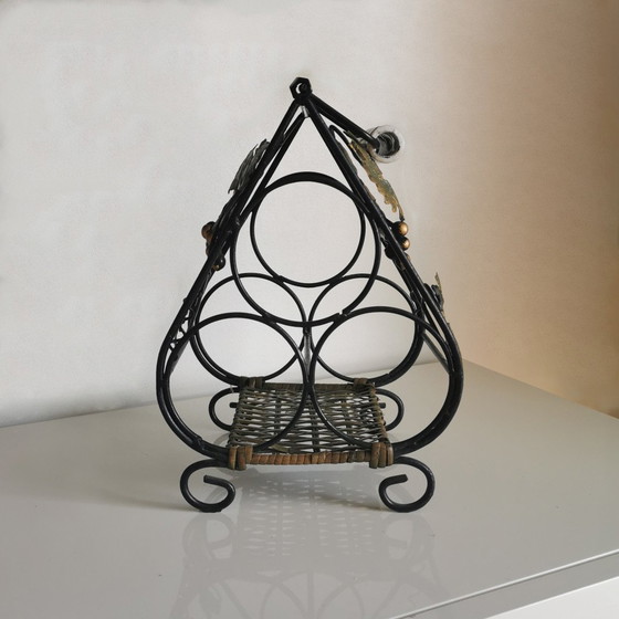 Image 1 of Wrought Iron Wine Rack with Vine Leaves