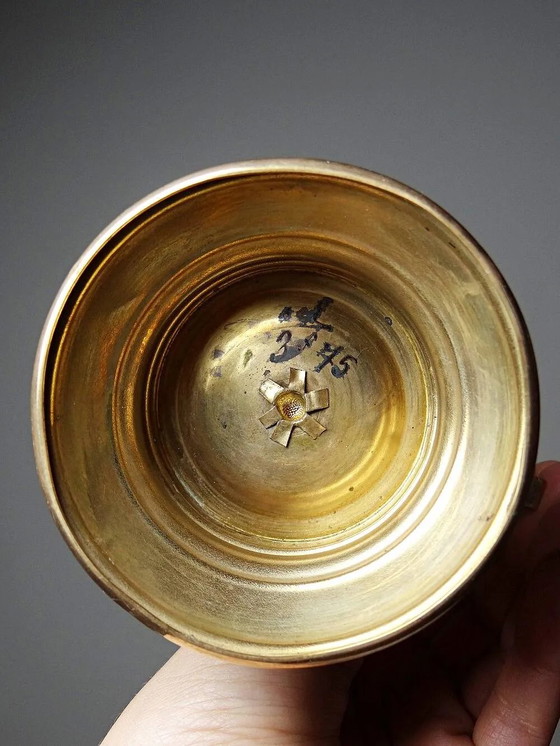 Antique pink opaline and gilded brass cup holder/candle holder, 19th century, Crystal, Glass (photo 13 of 14)