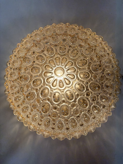 Vintage-Deckenleuchte in Bernstein von Helena Tynell für Glashütte Limburg