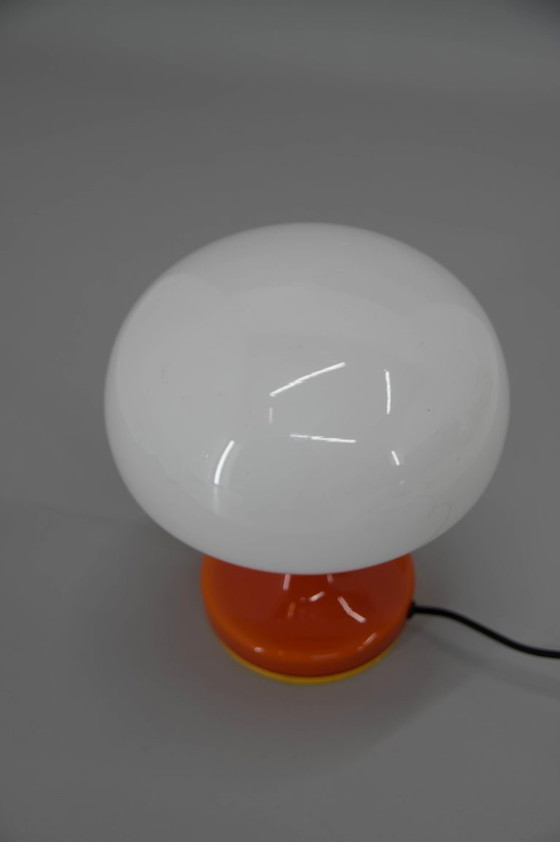 Image 1 of Space Age Orange and White Glass Mushroom Table Lamp by Valašské Meziříčí, 1970s