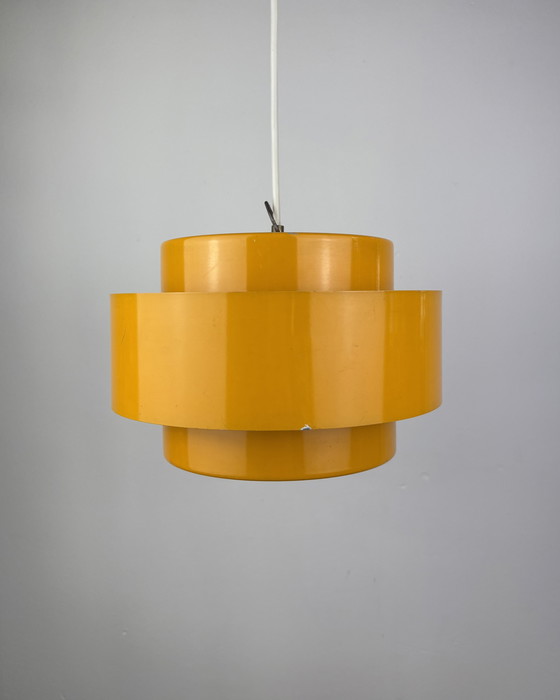 Image 1 of Space Age Ceiling Lamp, Fog & Mørup, 1960s Yellow, Denmark, Minimalistic Design, Retro-Futuristic Lamp, Sputnik Design Jo Hammer
