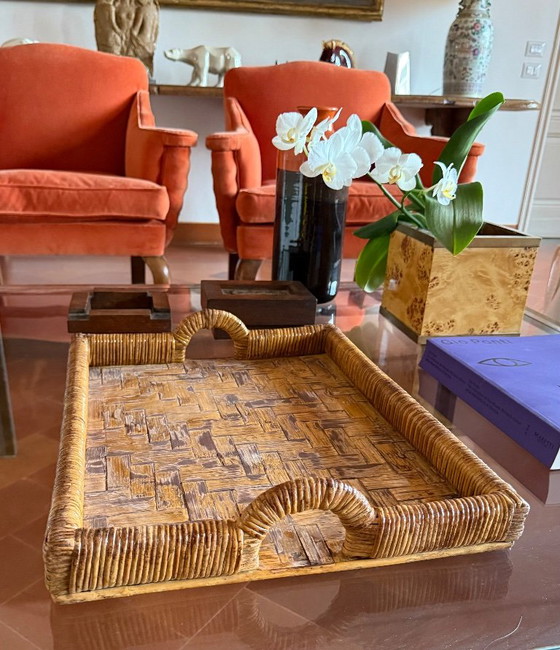 Hollywood Regency Wicker Tray, Vivai Del Sud Italy Ca. 1970 – Table accessories (photo 4 of 12)